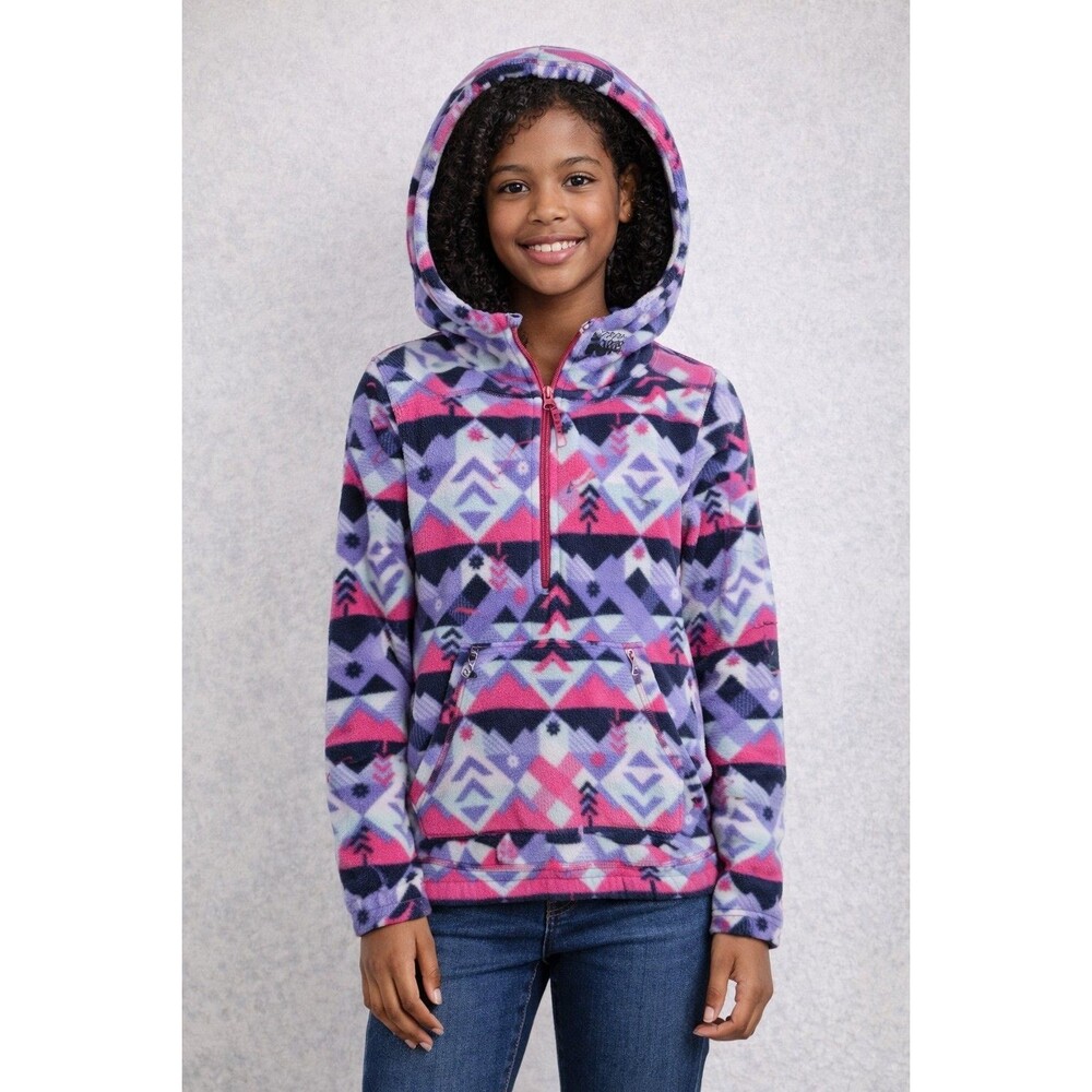 Columbia Girls Fleece Pink Purple Print Zip Hooded Jacket Sz M 10/12  Outdoor